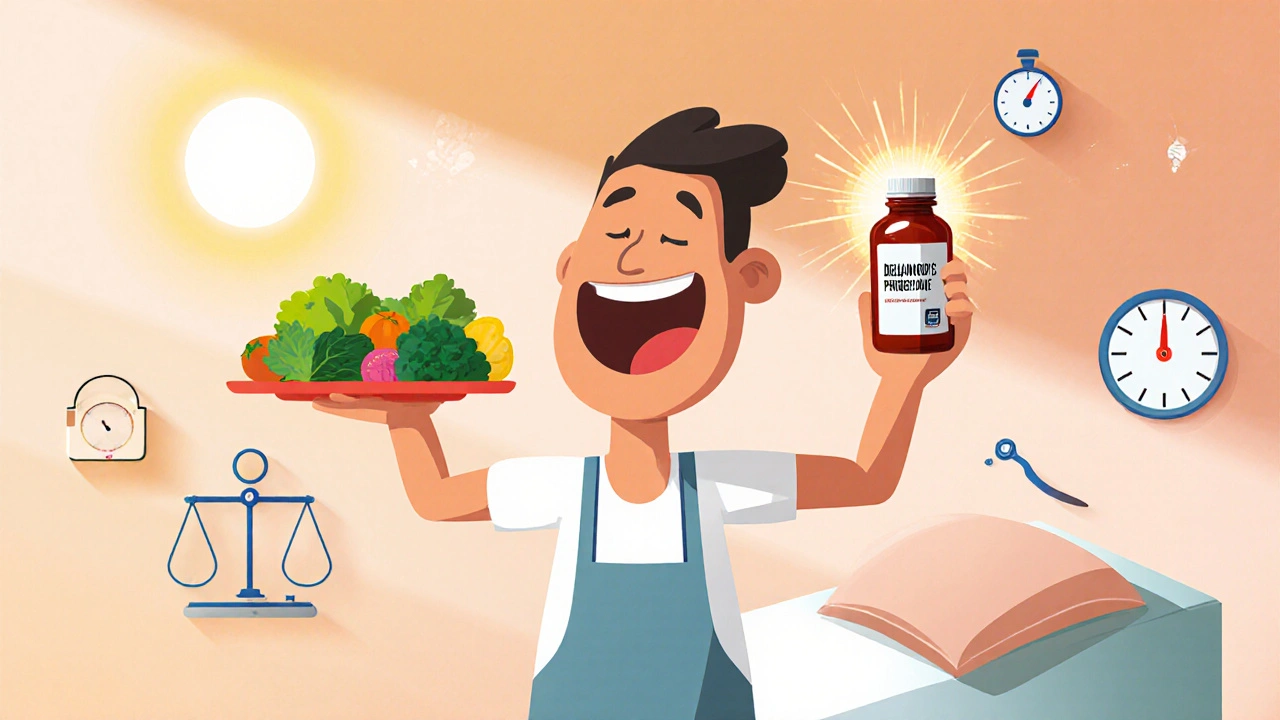 Patient combines medication, weight loss, and bed elevation to prevent Barrett's progression.