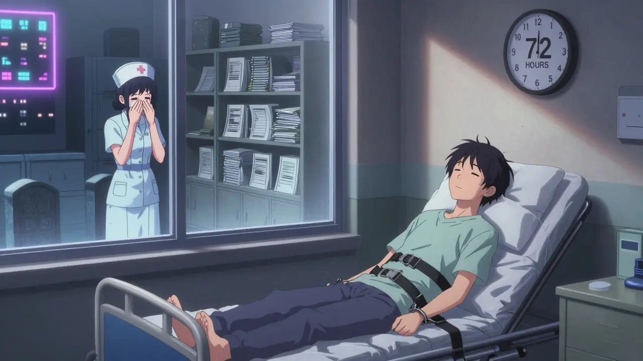 A teen waits in an ER for days with no mental health provider, a nurse cries nearby in silence.