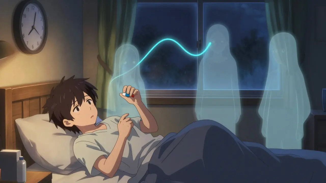 A patient surrounded by ghostly versions of themselves showing side effects from uneven drug release.